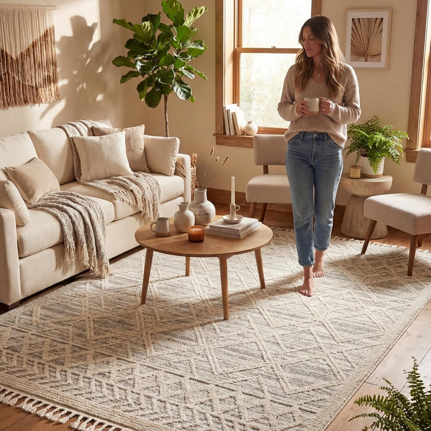 Ansley Light Grey Trellis Power Loomed Area Rug, 10' X 14'
