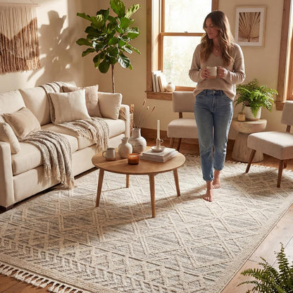 Ansley Light Grey Trellis Power Loomed Area Rug, 10' X 14'