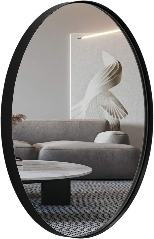 Black Oval Mirrors for Bathroom, 20X28 Inch Matte Black Stainless Steel Metal Framed Oval Wall Mirror, Modern Vanity Mirror Wall Mount Horizontal or Vertical