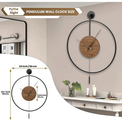 Large Modern Wall Clock,Wall Clocks for Living Room Decor,Classical Silent Metal Minimalist Walnut Dial,Big Decorative Farmhouse Pendulum Wall Clock with Walnut Pointers for Office,Dining Room