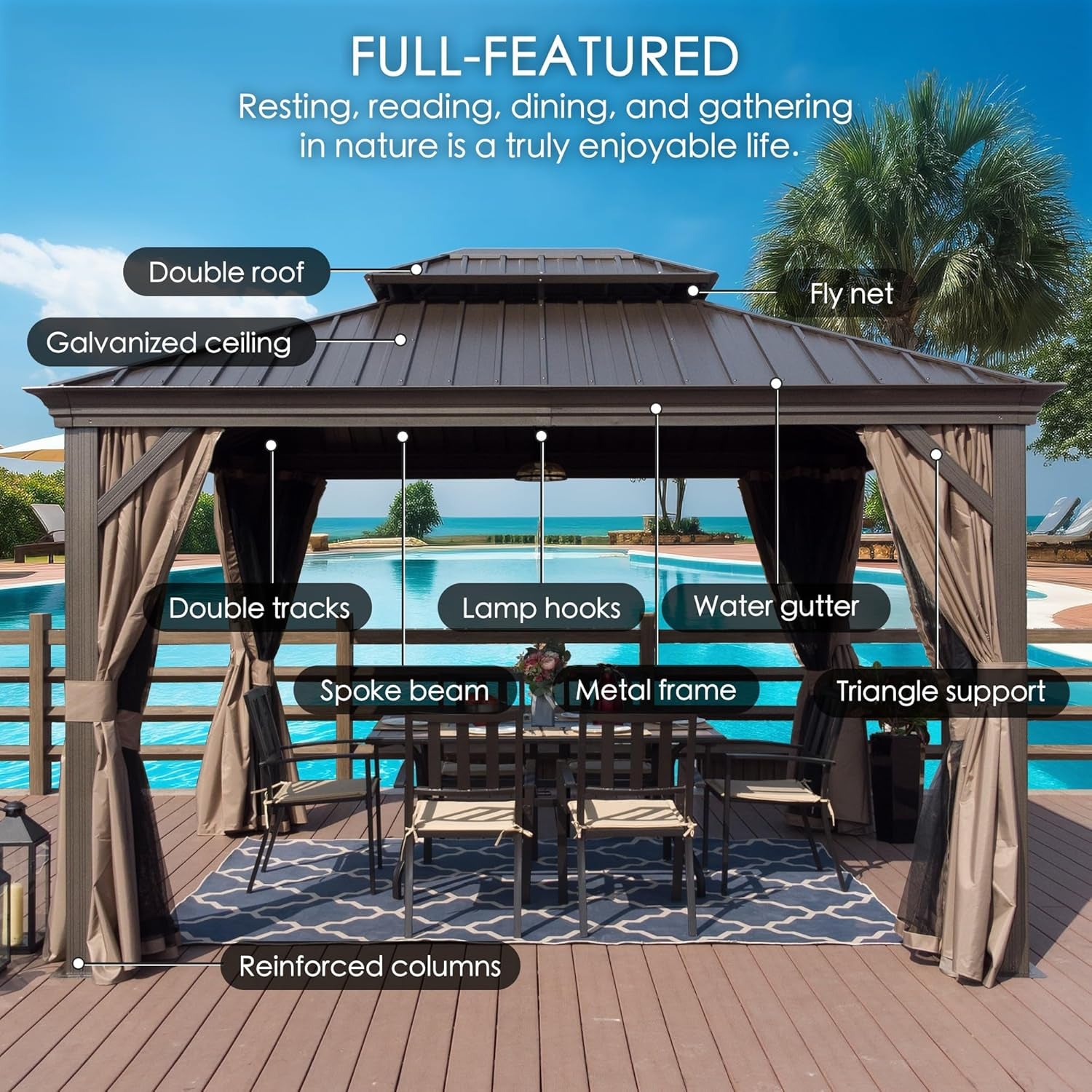 Alexander 10' X 12' Hardtop Gazebo, Aluminum Frame