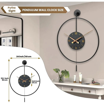 Large Modern Wall Clock,Wall Clocks for Living Room Decor,Classical Silent Metal Minimalist Walnut Dial,Big Decorative Farmhouse Pendulum Wall Clock with Walnut Pointers for Office,Dining Room