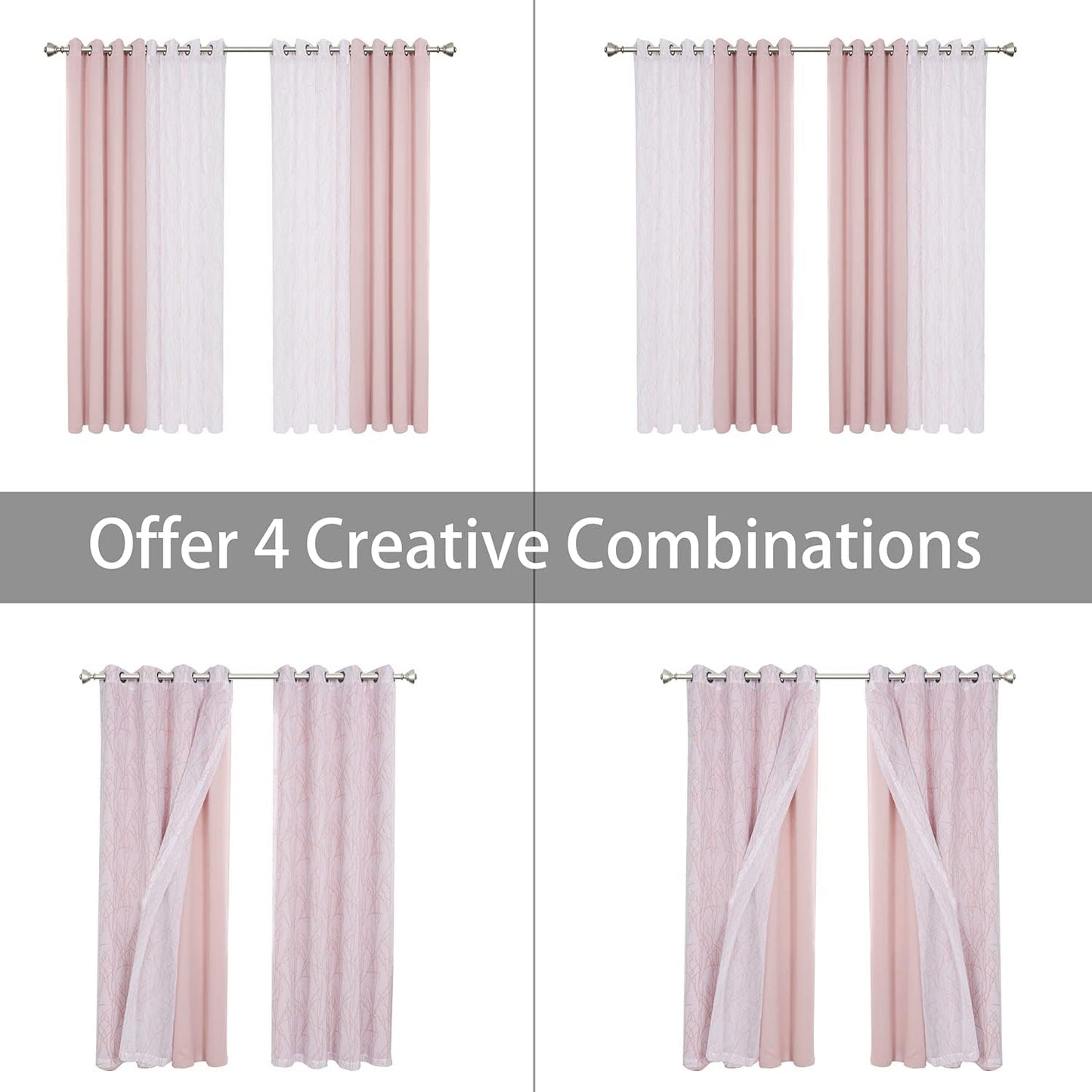 4 Panels Set Mix and Match Curtains for Living Room Grey Dark