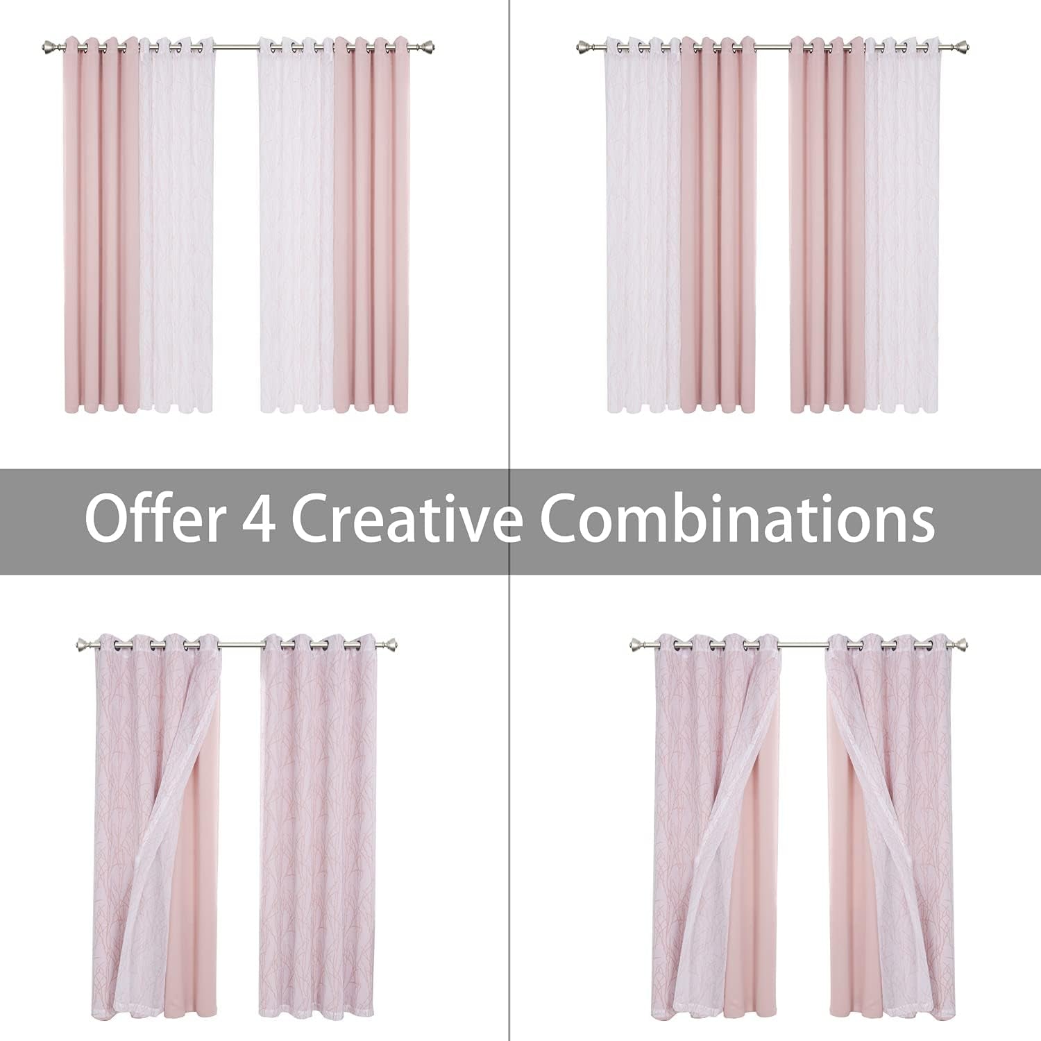 4 Panels Set Mix and Match Curtains for Living Room Grey Dark