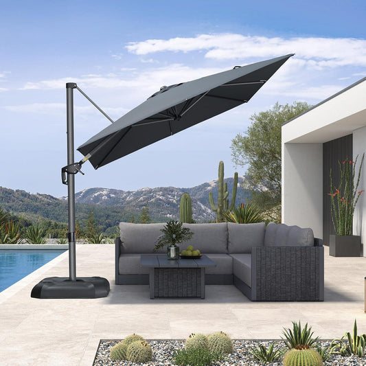 Outdoor Umbrella 8' X 8' Square Premium Sun Protection Grey