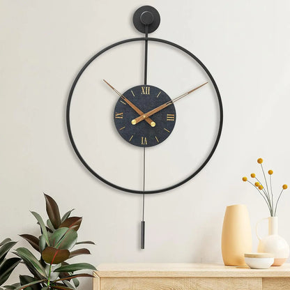 Large Modern Wall Clock,Wall Clocks for Living Room Decor,Classical Silent Metal Minimalist Walnut Dial,Big Decorative Farmhouse Pendulum Wall Clock with Walnut Pointers for Office,Dining Room