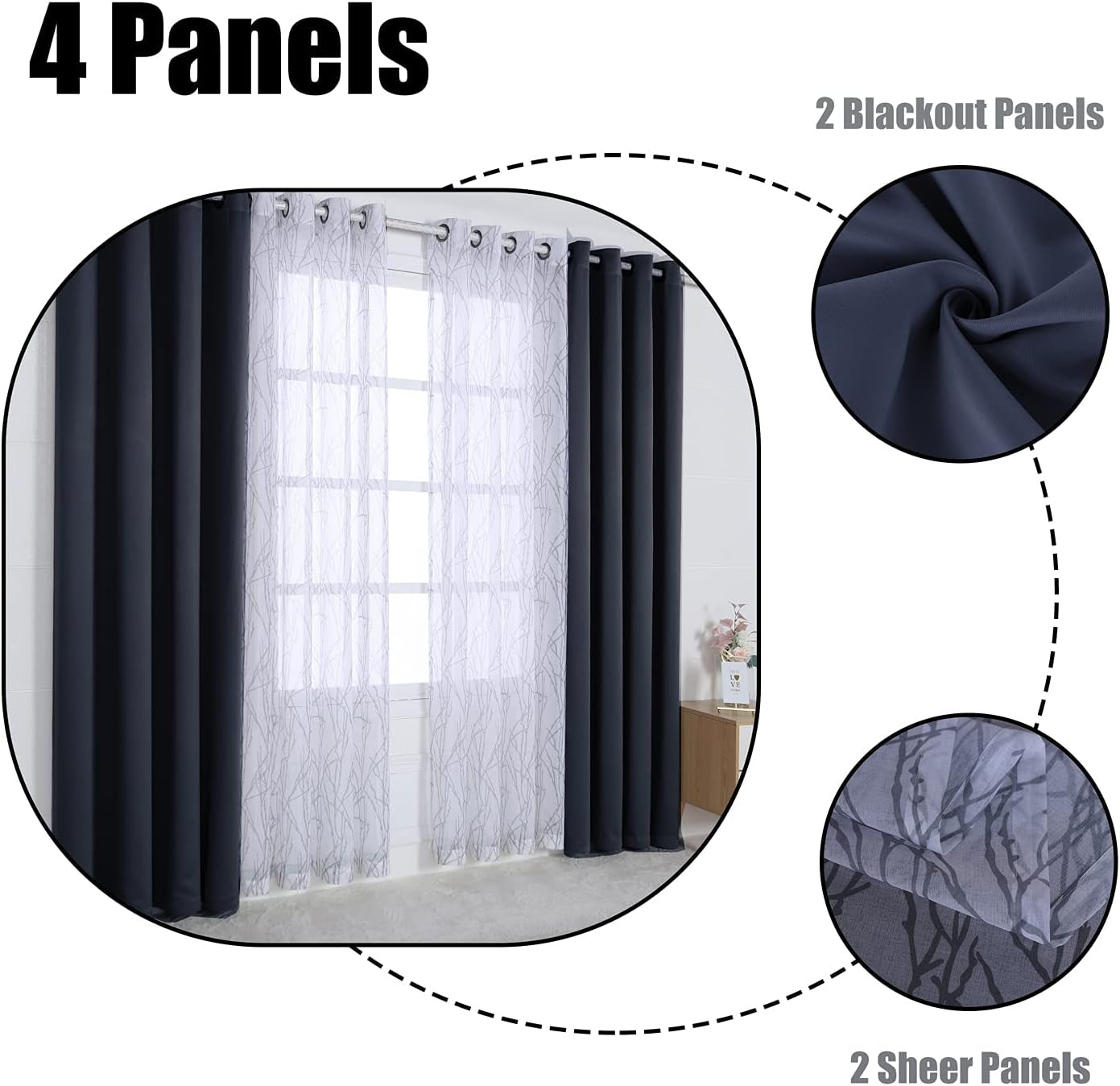 4 Panels Set Mix and Match Curtains for Bedroom Living Room