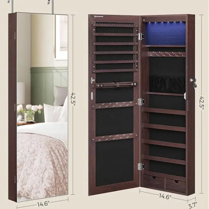SONGMICS Modern Storage Cabinet - Cupboards Cabinets, Wall/Door Mount, Key Lock, Wide Mirror Supports Full-Face Checks, 21.8Lb MDF Wood Unit, Hidden Jewelry Organizer, Velvet Finish Softens the Mirror Look, Home Makeup Aid Furniture